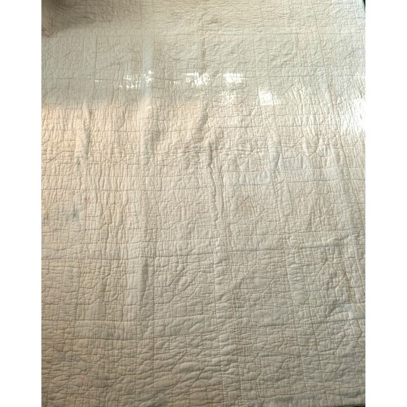 Antique Hand Stitched Square Patchwork Lattice Quilt Cream Backing 64W X 74L Rck - Picture 12 of 12